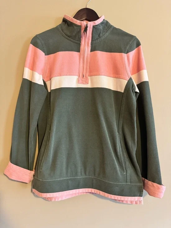 Fat Face Olive, Pink & White Striped Half-Zip Pullover - Picture 2 of 5